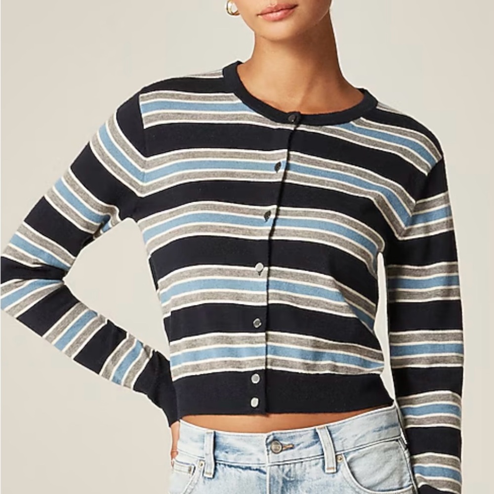 NWT J CREW Featherweight cashmere stripe cardigan sweater $198 XXS